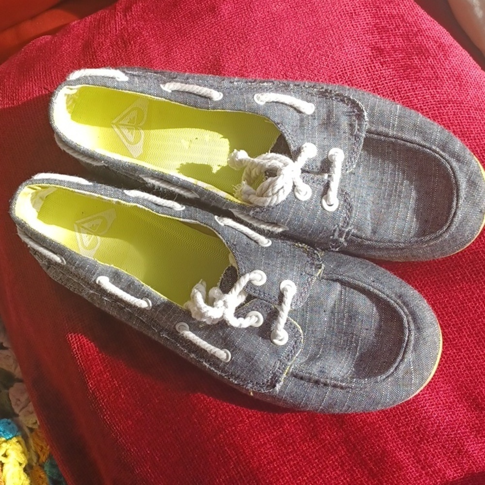 ROXY Slide On Blue Canvas Boat Shoes Woman Size 8.5